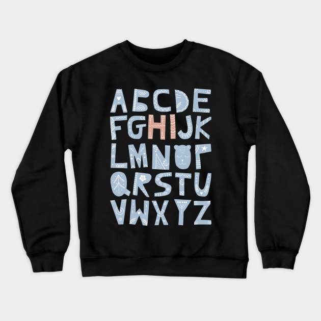 Alphabet says "Hi" (blue and orange) Crewneck Sweatshirt by Ofeefee